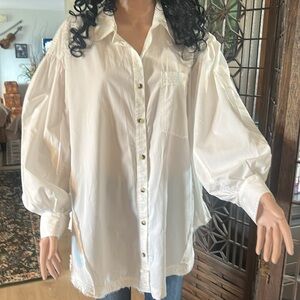 NWOT FREE PEOPLE CLASSIC PUFFY SLEEVE WHITE BLOUSE LG